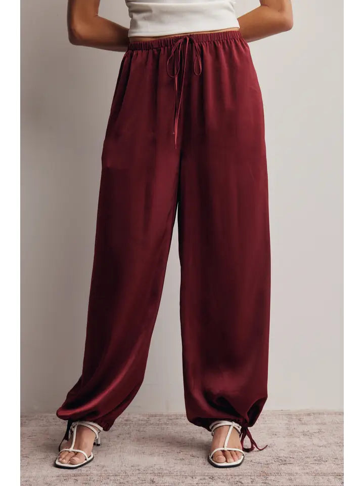 Wine Satin Wide Leg
