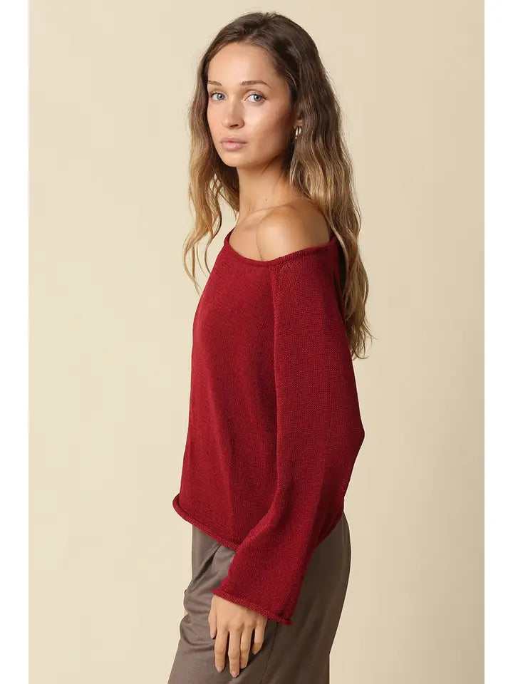The One Shoulder Knit - Burgundy