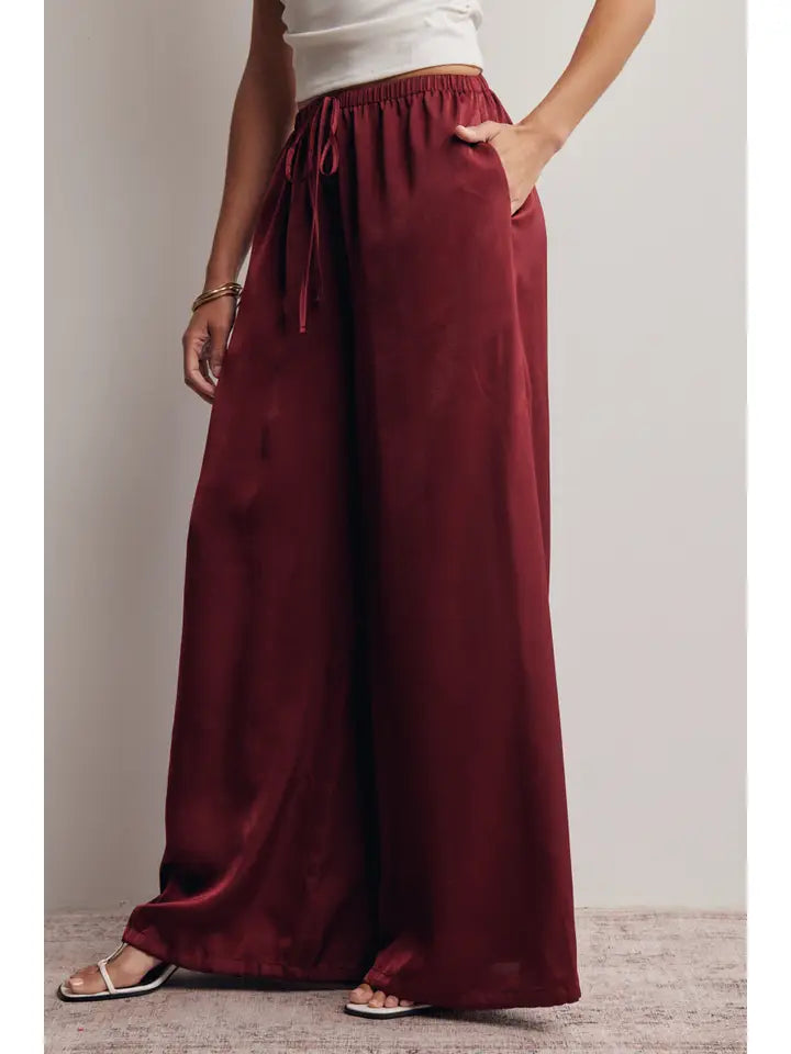 Wine Satin Wide Leg