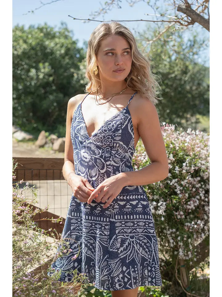 Navy Printed Mini Dress