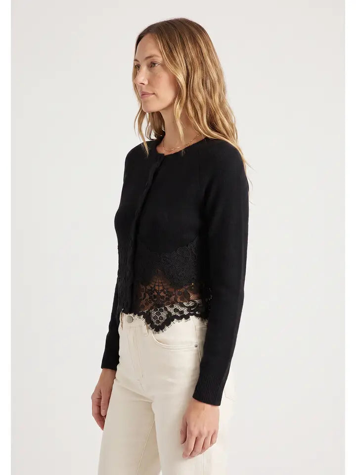 Lace Trim Cardigan Black