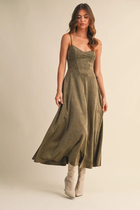 Olive Corset Midi Dress