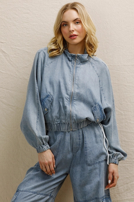 Cropped Tencel Bomber Jacket