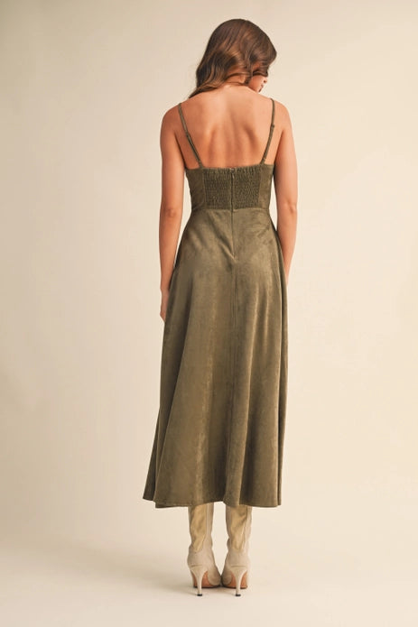 Olive Corset Midi Dress