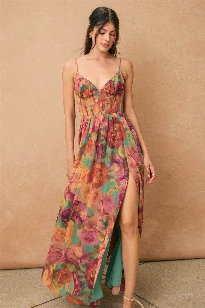 No One Else Corset Flowy Maxi Dress