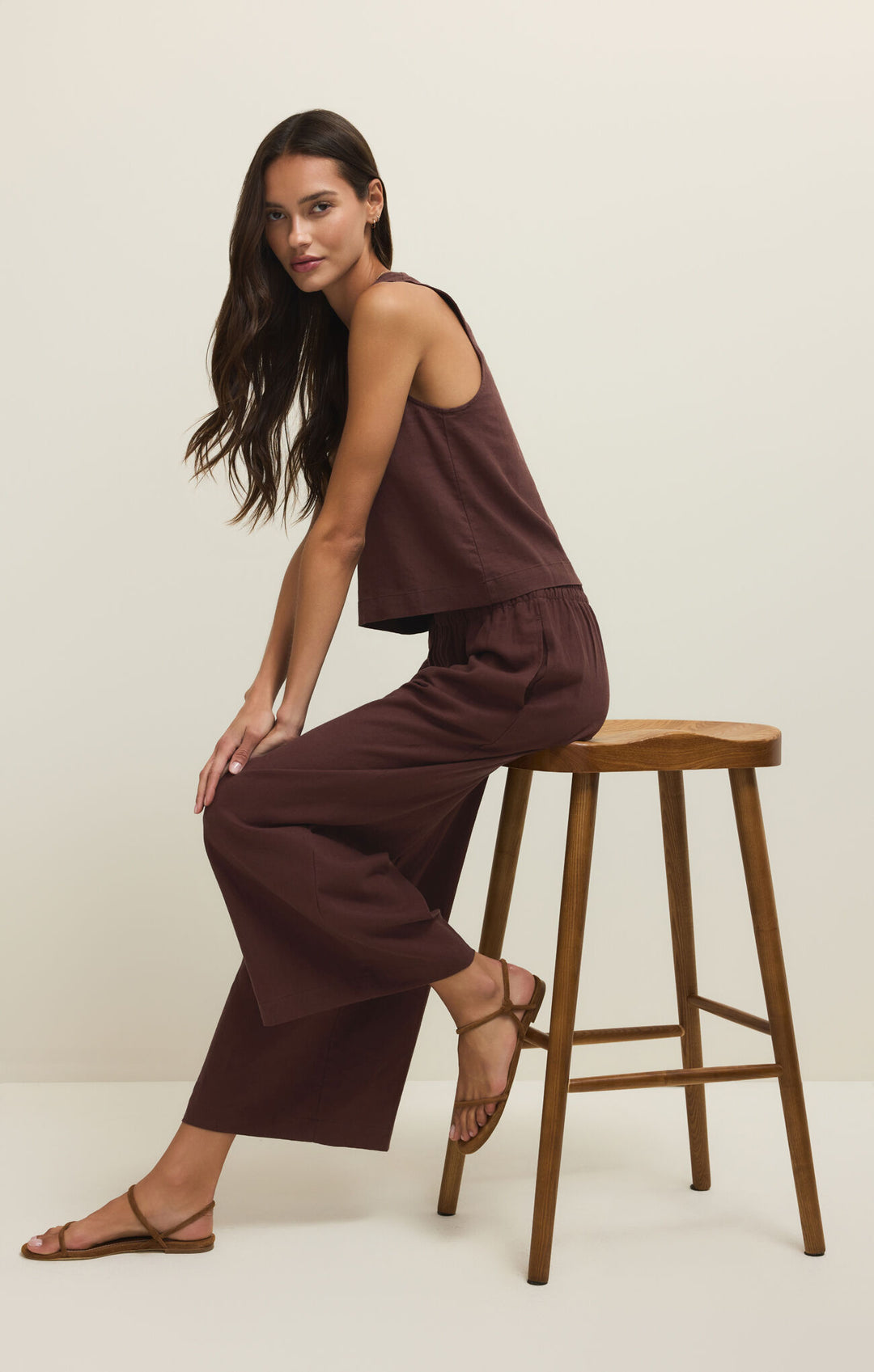 Sloane Linen Top -Chocolate Cherry