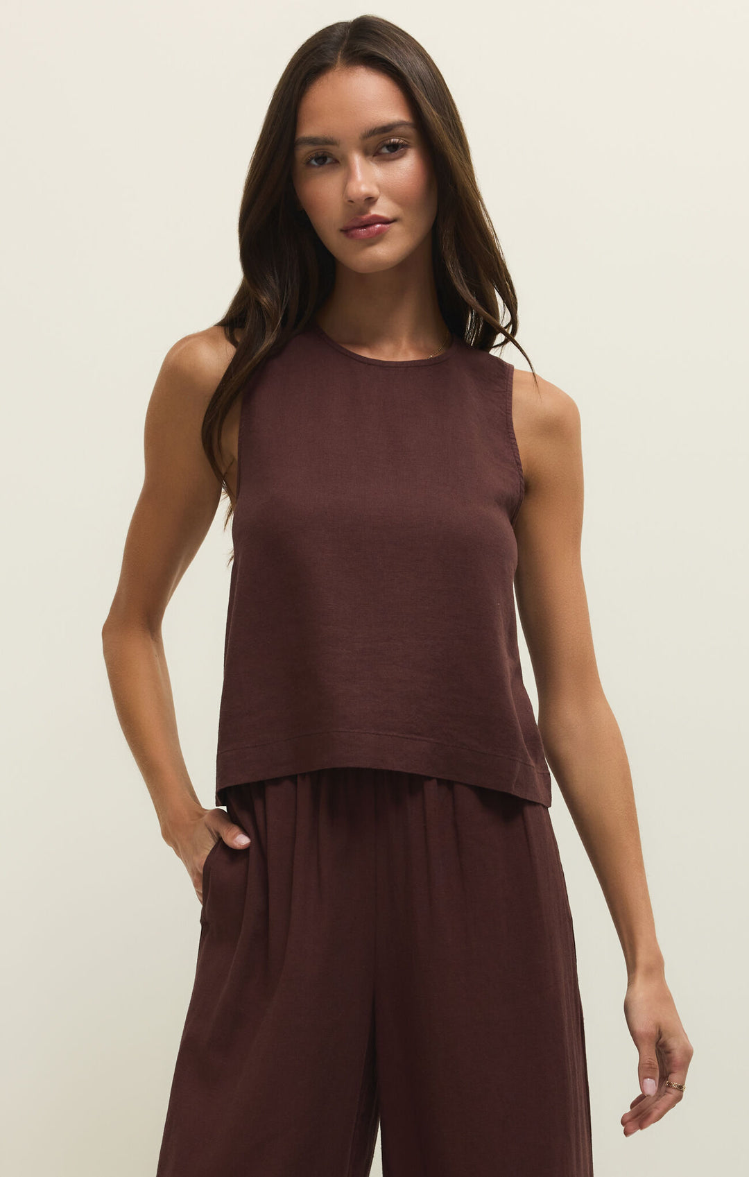 Sloane Linen Top -Chocolate Cherry